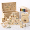 Nolia Baby Shower Blocks Decorating Game – 48 Wooden Cubes to Decorate, Storage Box, 12 Acrylic Markers & Instruction Sign (Natural) by Unknown