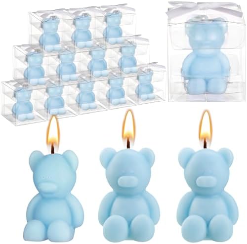Hoolerry 30 Pcs Mini Bear Candle Baby Shower Party Favor Gift, Light Blue by Hoolerry