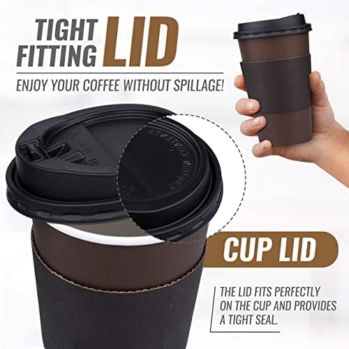 Promora 12 oz Disposable Coffee Cups with Lids & Sleeves, Premium Insulated To Go Coffee Paper Cups (12 oz, Pack of 80) Brown and Black - Image 7