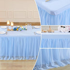 2 Pack Baby Blue Tablecloths for Rectangle Tables Ruffle Tulle Tablecloth Light Blue Table Cloth Rectangle 6ft Stretch Spandex Table Cover for Baby Shower Boy Birthday Party Banquet Desk Table Skirt - Image 5