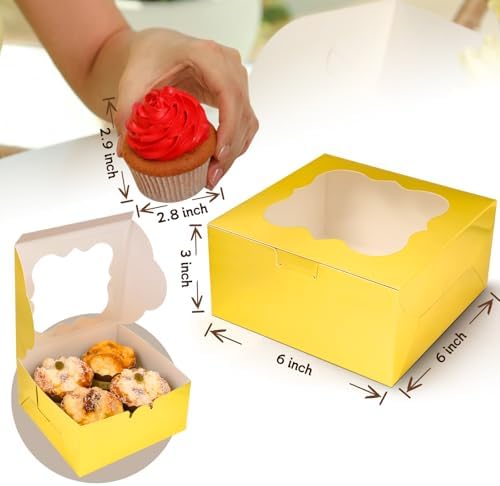 KPOSIYA 65PCS Bakery Boxes with Window 6x6x3 Inches 5 Style Cookie Boxes Small Pastry Boxes for Candy, Dessert, Pastry, Donuts, Birthday Party, Wedding(Gold) - Image 2