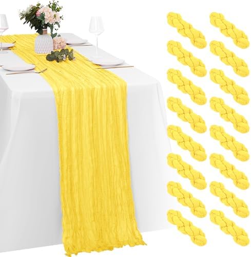 16 Pack Lemon Yellow Cheesecloth Table Runners 20x120 Inch Gauze Table Runner 10FT Easter Cheese Cloth Table Runner Rustic Sheer Runner for Wedding Baby Shower Birthday Party Table Decor by Yorcari