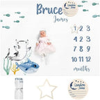 Custom Name Baby Milestone Blanket - Baby Milestone Monthly Blanket with Double Sided for Boy Girl Baby Photography Props - Blue Shark Print Gifts for Kids Infant (FixedSize) by Dyoart