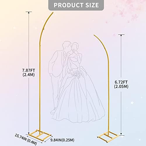 Metal Wedding Arch Stand,Set of 2 Gold Curved Top Arch Backdrop Stand Wedding Arches for Ceremony Birthday Anniversary Baby Shower Floral Stand Background Decoration (Gold,7.8FT & 6.7FT) - Image 2