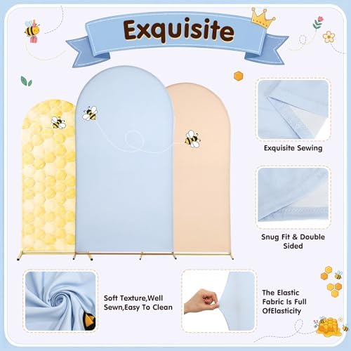Tegeme Honey Bee Arch Backdrop Covers (7.2ft, 6.6ft, 6ft) Set of 3 Stretchy Fabric Fitted Wedding Arch Stand Covers for Bee Honey Theme Birthday Party Wedding Bridal Birthday Banquet Decoration - Image 3