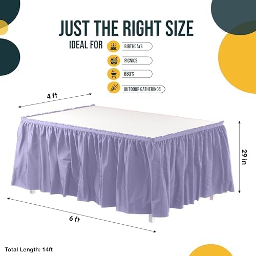 Exquisite Lavender Table Skirt 48 Pack - Disposable Plastic Table Skirts for Rectangle Tables 6ft 8ft & Round Tables - 29in x 14ft Self-Adhesive Strip - Birthday Wedding Gender Reveal Decor - Image 4
