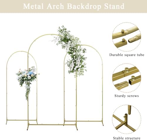 Gawicpy Wedding Arch Backdrop Stand Set Metal Arch Backdrop Stand with Wedding Arch Cover, Wedding Balloon Arch Backdrop Stand for Birthday, Baby Shower, Anniversary (Beige, 5.9FT+6.6FT+7.2FT) - Image 7