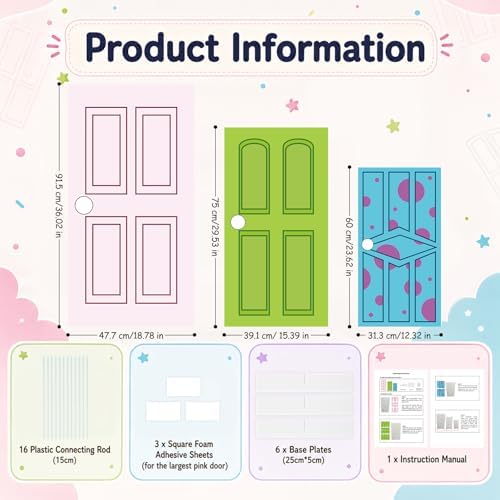 3 Pcs 3FT Monster Door Cardboard Cutout Set, Whimsical Party Backdrop for Birthday Baby Shower Decorations Waterproof Corrugated Plastic Monster Door Yard Signs Photo Booth Props Entrance Decor - Image 2