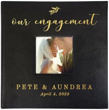 Personalized Engagement Photo Album, Holds 200 4" x 6" Photos, Engraved Our Engagement Leatherette Picture Album, Engagement Gifts For Couples, Black by GiftsForYouNow