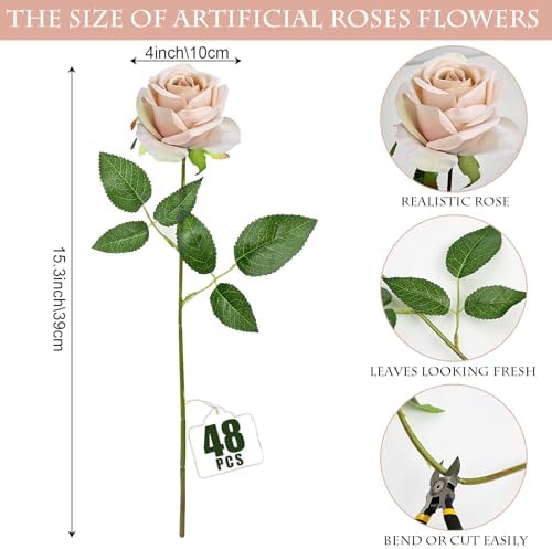 48 PCS Boho Roses Artificial Flowers, Silk - Image 2