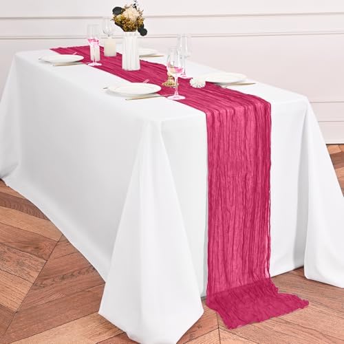 20 Pack Hot Pink Table Runner 17 x 108inch Cheesecloth Table Runner Rustic Boho Gauze Sheer Fabric Cheese Cloth Table Runners for Wedding Party Bridal Baby Shower Birthday Spring Table Decor - Image 3