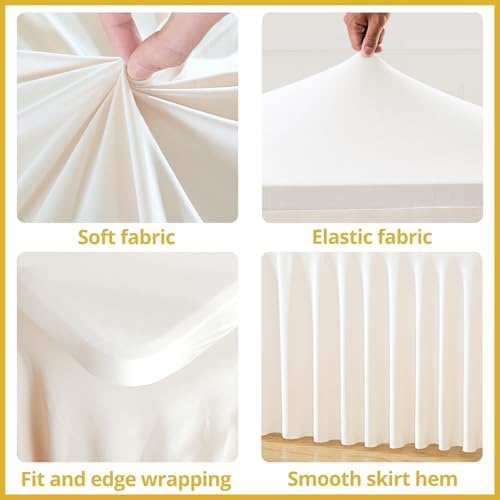 Besutolife 6ft Ivory Rectangle Tablecloth - Spandex, Wrinkle-Resistant, Ruffled Design - Perfect for Banquets, Parties, Wedding, Thanksgiving - Image 4