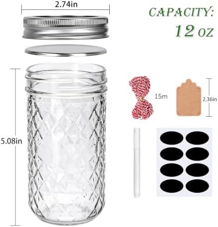 Accguan Mason Jars 12 oz,24 Pack Glass Pickling Jars with Regular Lid, - Image 2