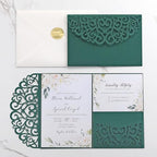 50PCS Green Wedding Invitations, Laser Cut Pocket & Blank Invitation Cards - Image 7