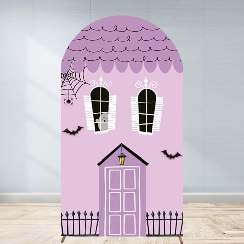 Halloween Haunted House Arch Backdroop Cover 6FT Girl Boy Kids 1st 2nd Birthday Booday Baby Shower Party Purple Castle Stretchy Fitted Fabric Arched Photo Booth Background (2.6x6ft/80x180cm) by Unknown