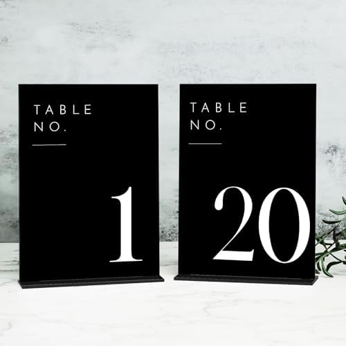 Black Wedding Table Numbers 1-20 with Stands, 5"x7" Black Acrylic Table Numbers with White Font, Perfect for Wedding Party Reception(1-20, 5"x7") by JINMURY