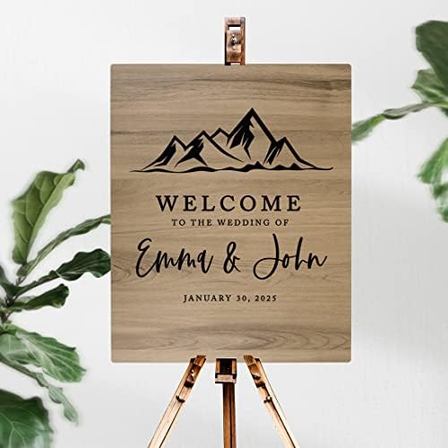 Andaz Press Large Wooden Welcome Sign for Wedding, Rustic Welcome Sign 16" x 20" Custom Names Minimal Mountains Wedding Signage English Oak MDF Wood Finish Wedding Reception Indoor Outdoor Signs - Image 2
