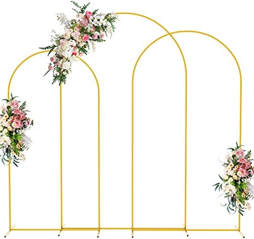 Wokceer Wedding Arch Backdrop Stand 8FT, 7.2FT, 6.6FT Set of 3 Gold Metal Arch Backdrop Stand for Wedding Ceremony Baby Shower Birthday Party Garden Floral Balloon Arch Decoration by Wokceer