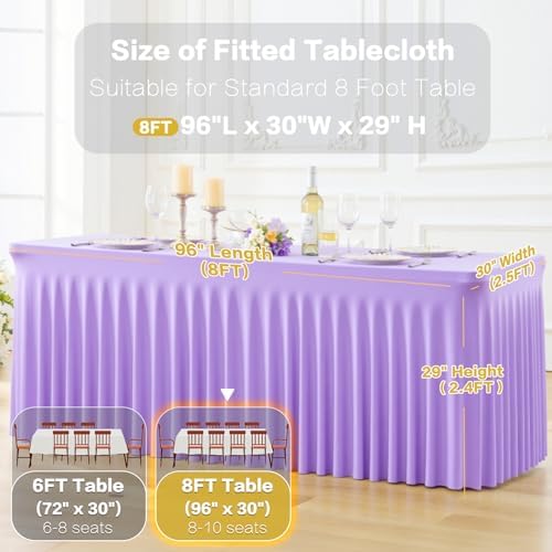 gogoparti 4 Pack Spandex Purple Fitted Table Cloth for 8ft Rectangle Tables Purple Stretch Tablecloth Table Covers Skirt Banquet Wrinkle Free Tablecloths for Parties Wedding - Image 5