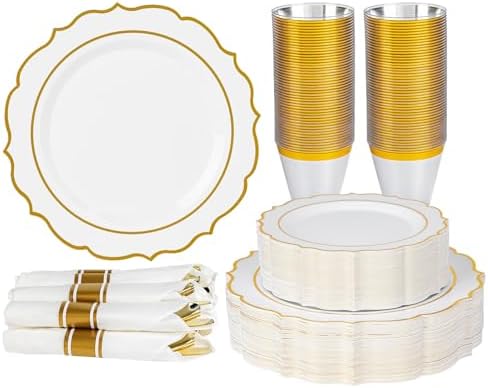350PCS White Plastic Plates, Plastic Dinnerware Sets for 50 Guests by Ciselure