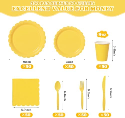 Vyntra 350 Pcs Yellow Paper Plates and Napkins Party Supplies - Image 4
