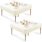Wish Care 2 Pack Ivory Spandex Tablecloths for 54x54 Inch Square Tables, Stretch Fitted Table Clothes with Pleated Ruffle Skirt for 54” Table, Wrinkle Free and Elastic, for Party Kitchen Home Dining by WishCare