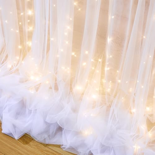 10ft x 10ft White Tulle Backdrop Curtain with Lights String for Parties Wedding Bridal Shower Sheer White Curtain Backdrop for Birthday Baby Shower Photo Booth Background Decorations - Image 5