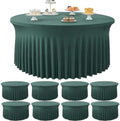 8 Pack Hunter Green Round Spandex Tablecloth for 60 inch Table, Stretchy 120inch Fitted 5FT Round Table Cloths Dark Green, Wrinkle Free Table Cover with Skirt for Wedding Party Dining Banquet by Htper