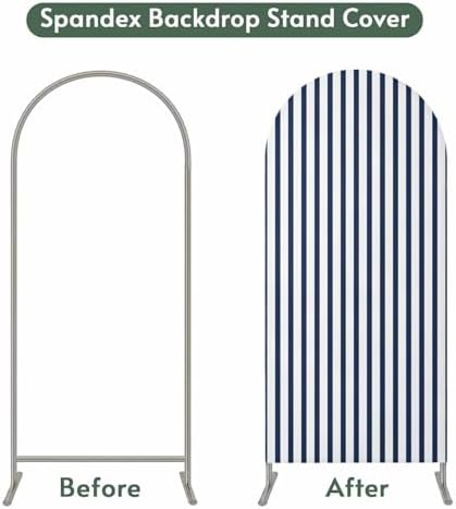 Strip Spandex Arch Backdrop Cover 6.6FT for Balloon Garland Farmhouse Strip Navy Blue Double-Sided Chiara Backdrop Stand Cover Elastic Fitted Fabric Background for Birthday Party Baby Shower Decor - Image 4