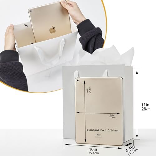 Papertide 36 Pack White Mini Gift Bags 10×4.5×11 inch with Tissue Paper - Image 2