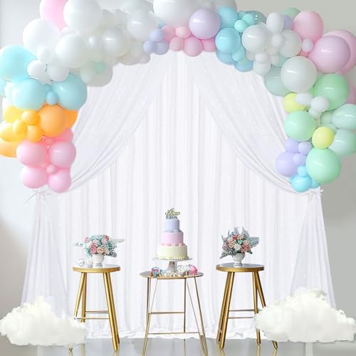 White Sequin Backdrop Curtains 2 Pcs 5FTx10FT Glitter Background Sparkly Party Backdops for Wedding Stage Photography Decorations - Image 2