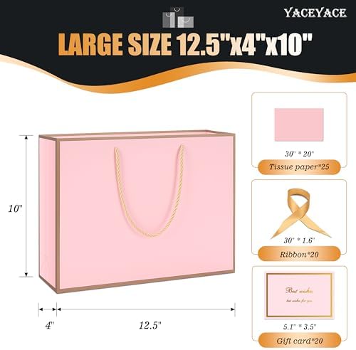 YACEYACE Gift Bags with Bow Ribbon, 20Pack of Pink Gift Bags with Handles - Image 3