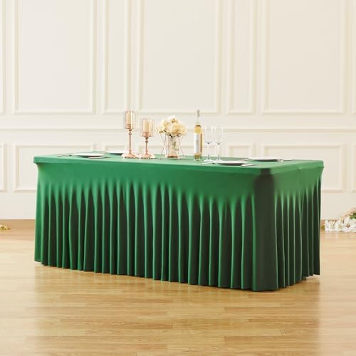 Besutolife Emerald Green Spandex Tablecloth 8ft Rectangle Table Skirt Stretch Table Cover for Banquets Parties Wedding Dining Table - Image 6