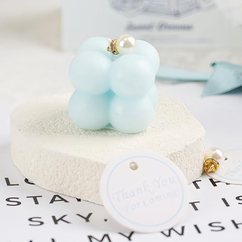 ACITHGL 30 Sets Fully Assembled Small Bubble Candle Party Favors for Guests Bulk Bridal Showers Favors Candles with Stylish Ribbons Thank You Cards Gifts (Shimmering Blue) - Image 3