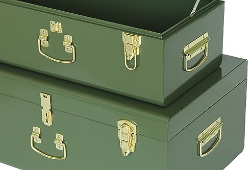 Vixdonos Metal Trunk Decorative Storage Box Set of 2 College Dorm Chest with Handle (Green) - Image 4