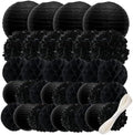 WOLHOWLTD Black Paper Decoration Set - 34 Pcs Paper Lanterns, Pompoms, Honeycomb for Wedding,Harvest, Halloween,School Day,Bridal Shower, Scary Birthday Party Classroom,Home Decoration (Black) by Unknown