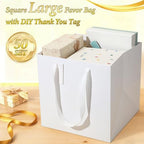 Windyun 50 Pcs Square Paper Gift Bags with Handle 10 x 10 x 10'' Large Favor Bag with DIY Thank You Tag for Wedding Christmas Bridal Shower Bridesmaid Birthday Party (White) - Image 3