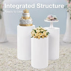 3 Pcs White Cylinder Pedestal Stand Covers, Round Cake Display Rack & Flower Cylindrical Pillars, Cake Stand Cover for Wedding, Birthday Party, Dessert Table & Baby Shower Decor - Image 6