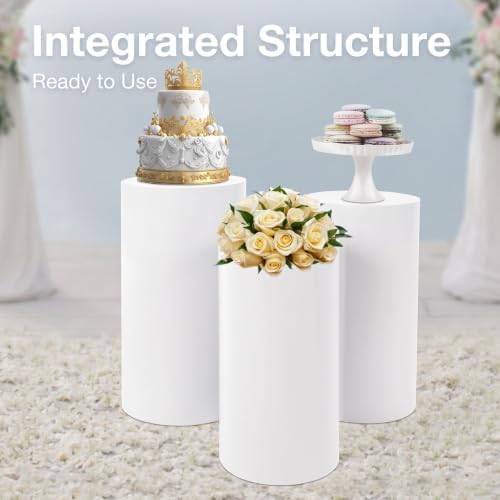3 Pcs White Cylinder Pedestal Stand Covers, Round Cake Display Rack & Flower Cylindrical Pillars, Cake Stand Cover for Wedding, Birthday Party, Dessert Table & Baby Shower Decor - Image 6