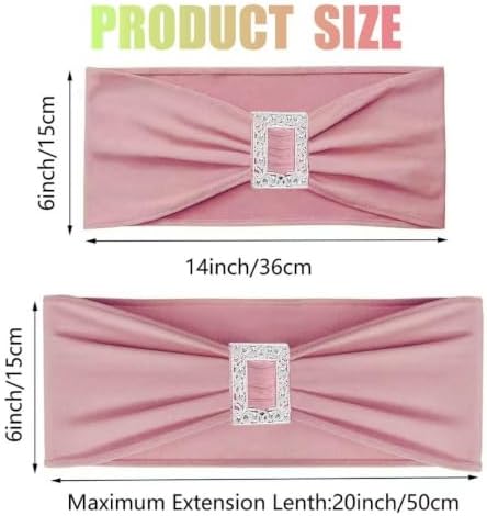 Spandex Dusty Pink Chair Sashes Bows 50 PCS Stretch Chair Cover Band - Image 2