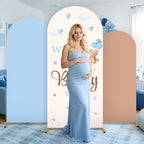 3Pcs We Can Bearly Wait Arch Backdrop Cover 4ft 5ft 6ft Blue Bear Baby Shower Decorations Bear Theme Round Top Stretchy Arch Stand Covers Photo Background for Birthday Gender Reveal Party Decor - Image 5