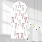 Pink Bows Arch Backdrop Cover Kit 6FT, Stretchy White Photography Background Stand Cover with 44 Satin Bows for Bridal Baby Shower Birthday Party 3D Bowknot Princess Photo Booth Decor by CORNERLACE