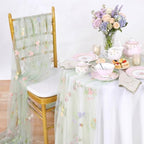 Floral Gauze Table Runner Green 10ft Embroidery Tulle Spring Wildflower - Image 4