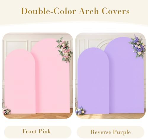 Pink Purple Arch Cover 2 Set-7.2 and 6ft Arch Backdrop Cover Spandex Fitted Baby Shower Arch Stand Covers for Girls Birthday Party Wedding Bridal Shower Banquet Photo Arch Covers Stretchy Backdrop - Image 2