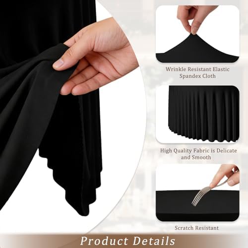 6 Pack Black Round Spandex Tablecloths, 5FT/60In Fitted Stretchy Table Cloth with Skirt, Washable Tablecloth, Circle Wrinkle Free Table Cover for Wedding Party Dining Banquet Events - Image 4