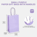 DjinnGlory 100 Pack Small Lavender Purple Paper Gift Bags with Handles Bulk 9''x5.5''x3.15'' for Birthday Wedding Baby Shower Parties Goodies, Purple Business Shopping Bags - Image 3