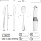 Supernal 120 Pack Silver Plastic Silverware Wrapped Cutlery Set with Napkin - Image 2