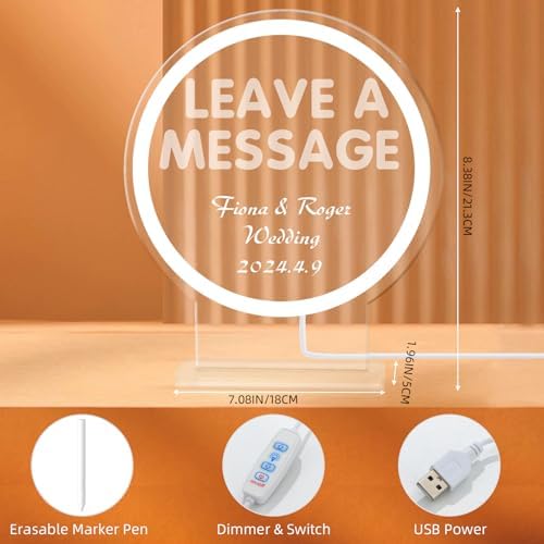 USB Acrylic Leave A Message Table Sign for Audio Guest Book Phone with Neon Table Sign for Wedding Party Birthdays Rentals Confessions Special Occasions (White) - Image 2