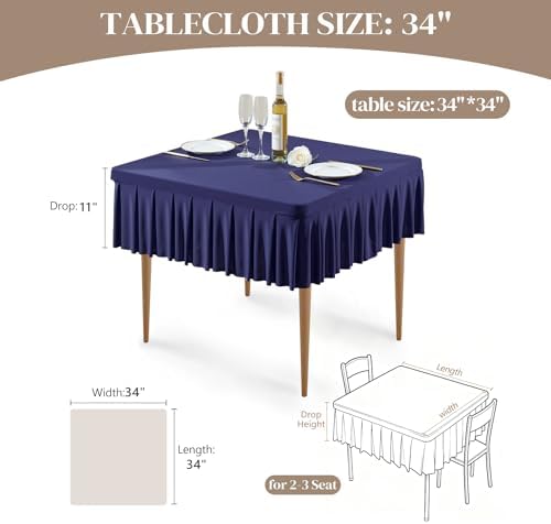 2 Pack Navy Blue Spandex Tablecloths for 34x34 Inch Square Tables, Stretch Fitted Table Clothes with Pleated Ruffle Skirt for 34” Table, Wrinkle Free and Elastic, for Party Kitchen Home Dining - Image 5