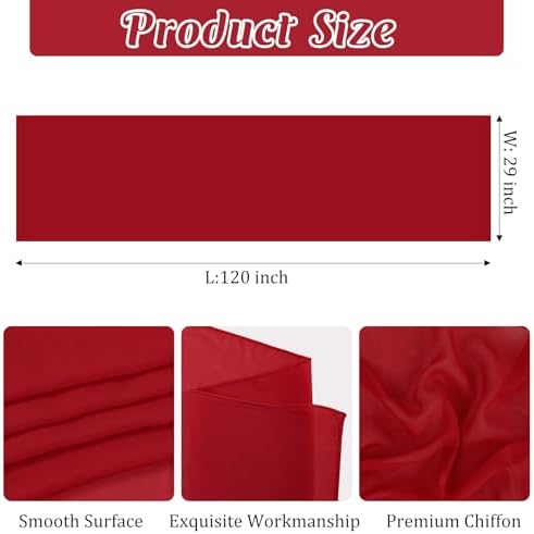 6 Pack 10Ft Red Chiffon Table Runner 29x120 Inches Sheer Fabric Table Runner Romantic Wedding Runner for Thanksgiving Christmas Bridal Shower Decorations（Red） - Image 2